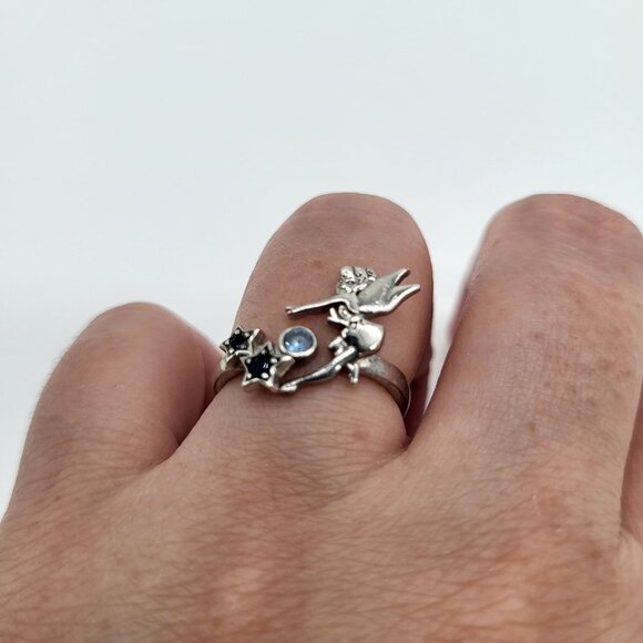 Sterling Silver 925 Fairy Fantasy Stars Rhinestone Ring SZ 6.25 - Picture 2 of 10